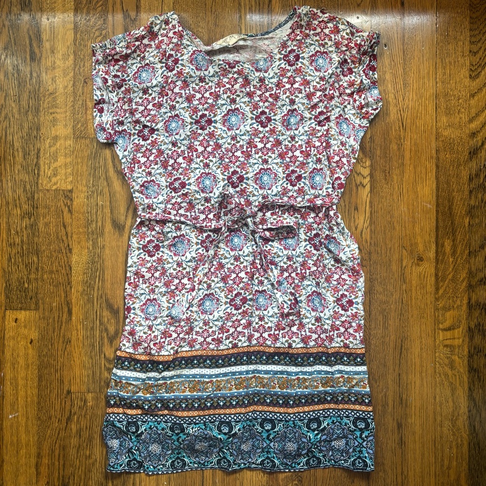 Pink Rose Lightweight Floral Dress w Tie Waist